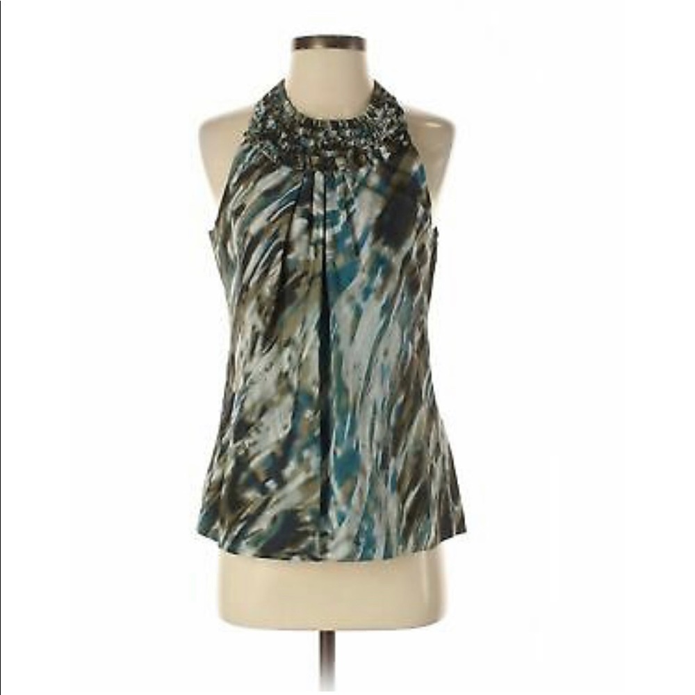 Ann Taylor Sleeveless Silk Blouse with Ruffle Neck